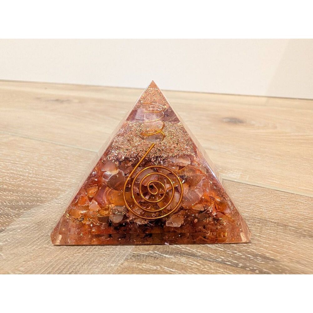 Orange Orgone Pyramid Copper Coil Carnelian Sacral Energy Generator